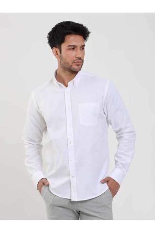 Dufy Beyaz Regular Fit Düz Brent Düğmeli Yaka Uzun Kol Gömlek - 95098-beyaz Beyaz
