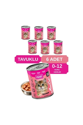 Hobi Maxicat Tavuklu Yavru Kedi Konservesi 400 Gr X 6 Adet - Vitamin Destekli, Tam Ve Dengeli Mama