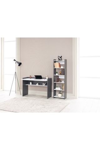 Arpelia Ahşap Çalışma Masası Ve Kitaplık 1 Beyaz