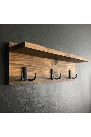 O&Awood Doğal Ahşap Vestiyer, Dekoratif 3 Askılı Portmanto, Raflı Vintage (503246659)