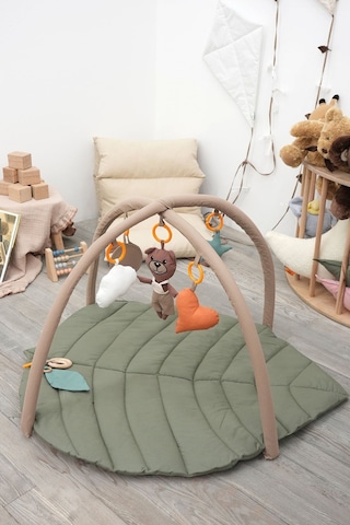 Mordesign Bebek Oyun Alanı,ayı Bebek Aktivite Matı,yaprak Oyun Matı, Bebek Egzersiz Set,baby Gym Seri, Haki