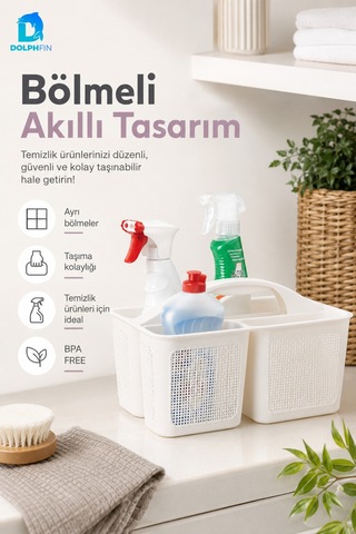 Jute Bölmeli Deterjanlık Organizer Mutfak Banyo Lavabo Altı Temizlik Malzemesi Düzenleyici beyaz