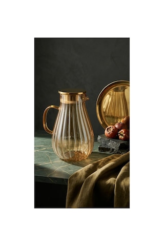 Modern Borosilikat Dilimli Cam Sürahi 1800 Ml Çay, Meyve Detoksu Ve Soğuk İçecekler İçin Şeffaf
