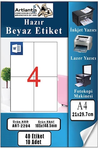 A4 Hazır Etiket 105x148.5 Mm 10 Sayfa 1 Paket 4 Lü Kendinden Yapışkanlı Fotokopi Lazer İnkjet Kağıdı Yazıcılar İçin Uyumlu