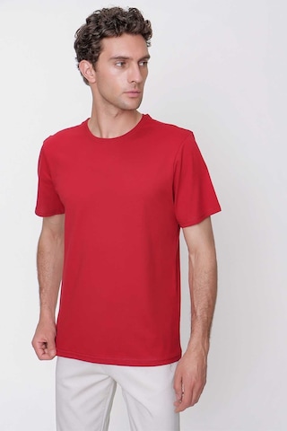 Erkek Bordo Basic Düz %100 Pamuk Bisiklet Yaka Slim Fit Dar Kesim Kısa Kollu Tişört Bordo
