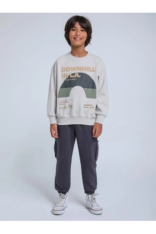 Jack Lions Erkek Çocuk Downhill Yazılı Yumuşak Dokulu Sweatshirt-14255 Gri