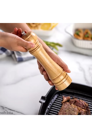 Doğal Ahşap Baharat Öğütücü Değirmen - Beyaz Ahşap Tuzluk Baharat