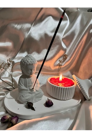 Buda Tütsülük Kapaklı Beton Soya Kalp Mumluk Ve Tabak Dekoratif O