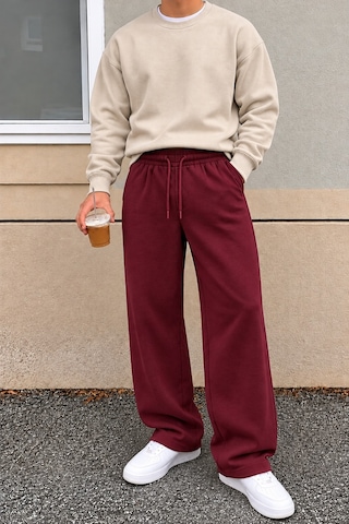 Tarz Cool Erkek Oversize Baggy Fit Eşofman Altı %100 Pamuk 3 İplik Şardonlu Bol Paça Rahat Kesim Bordo