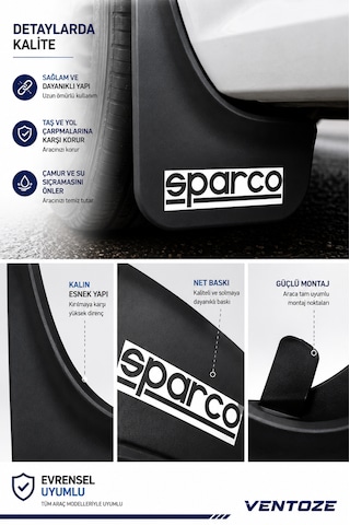 Sparco Universal Esnek Arka Paçalık Seti 2li Çamurluk Tozluğu 2 Adet Siyah Renk
