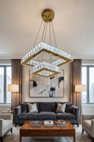 2 Katlı Kare Kristal Modern Sarkıt Led Avize Çok Renkli