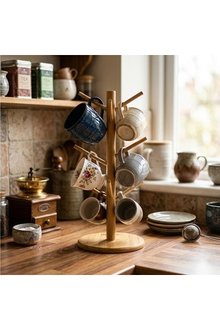İbico İ22-318-319 Bambu Ahşap Bardak Ve Fincan Asacak - Yuvarlak Ve Kare Mix Altlık, 35 Cm