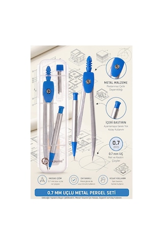 0.7 Uçlu Metal Pergel Siyah 1 Adet Fixpoint Kutulu Metal Pergel Versatil Uçlu Mekanik Kalem Basmalı Uçlu Pergel