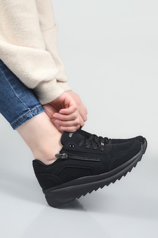 Konfores 1662 Anatomik Tabanlı Fermuarlı Bayan Sneakers Siyah Nubuk Siyah