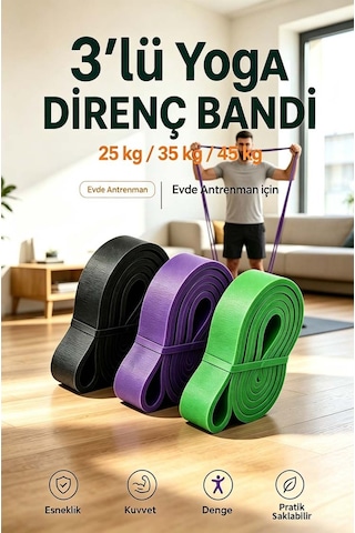 25-35-45 Kg Direnç Bandı Seti Kas Geliştirme Lastiği Fitness Pilates Cross Training Bant 3 Sertlik Karışık