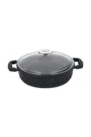 Taç Bella Tencere Cam Kapak Döküm Basık Tencere 26 Cm Siyah