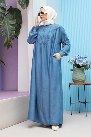 Neways 6634 - Tensel Denim Elbise Koyu Mavi