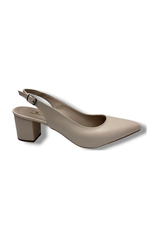 C-shoes Cv110-25 Cilt Sivri Burun Kalın Topuk Arkası Açık Kadın Ayakkabı 41-42 Bej
