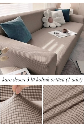 StarMall Lastkli Yikanabilir Karedesen 3 kişili Koltuk Örtüsü kanepe, çekyat Kılıfı Vizon