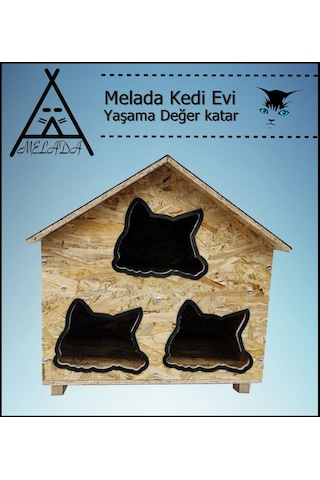 Melada Kedi Evi Dış Ortam Uygun Ahşap Kedi Evi Osb 58x58x40 Cm