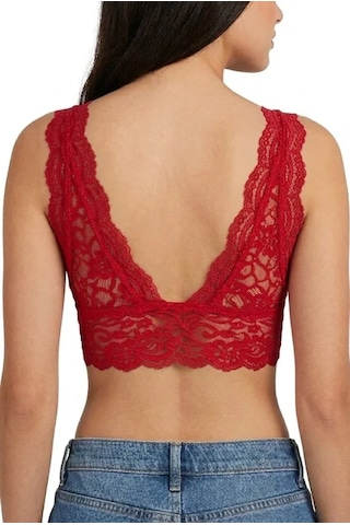 Epilons Zenda1125 Dantel Bralet Crop Sütyen V Yaka Askılı Şık Esnek Rahat - Kırmızı Zenda478