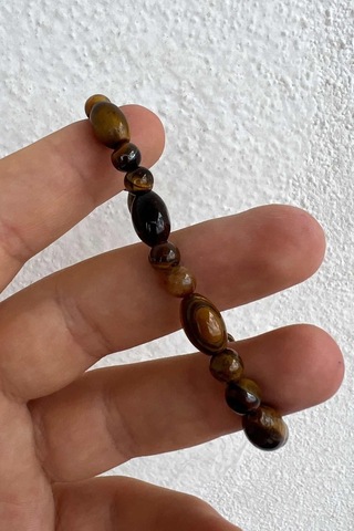 Beyisa Özel Kesim Doğaltaşlı Kahverengi Renkli Kaplan Gözü Taşlı Kadın Erkek Bileklik Çok Renkli