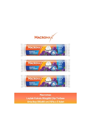 Macromax Büzgülü Leylak Çöp Torbası Orta Boy 10'lu X 3 Adet