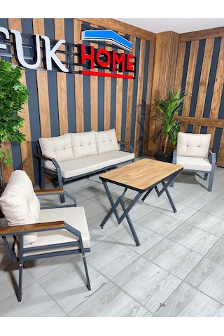Ard & Garden Kavacık 311 Masalı Krem Fermuarlı Bahçe Balkon Takımı, Salon, Teras- Metal Çay Seti Krem