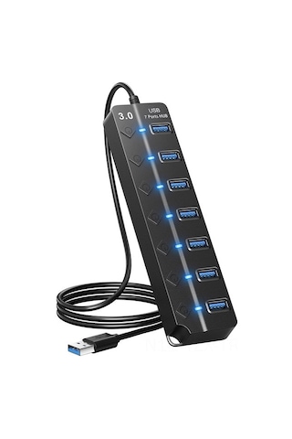 Yaozixa 7 Portlu Usb 3.0 Hattı Çoğaltıcı, Bilgisayar İçin Hızlı Bağlantı Genişletici, 7 Usb 3.0 Portu Ve 1.2m Kablolu