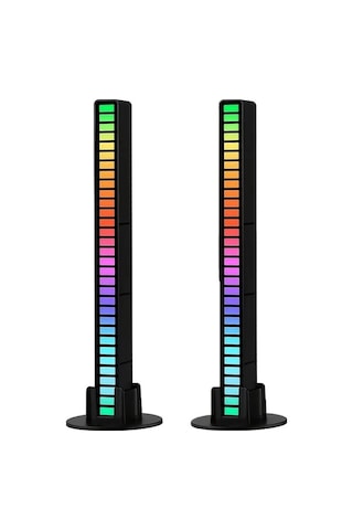 Honeybeeshop 2 Adet Siyah Müzik Pulsu Led Işık Çizgileri Eklenti Ses Kontrolü İle Renkli Ortam Işıkları Noel Oda Oyun Odası Dekoru Ayarlanabilir Renk Parlaklık Mod Şarj Edilebilir Polimer Pil