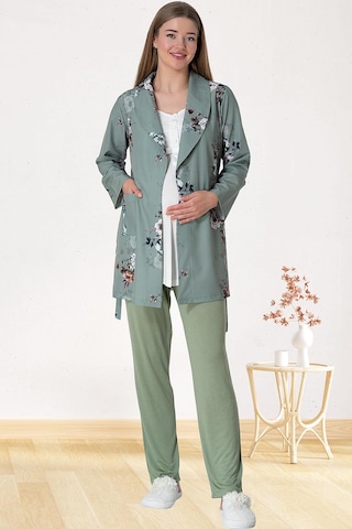 Mecit Pijama Mecit 5804 Elisa Yeşil Sabahlıklı Lohusa Pijama Takımı