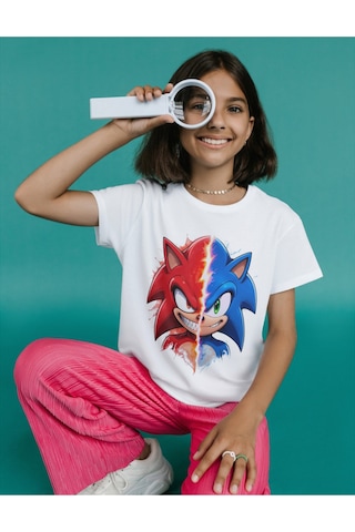 Sonic Çocuk Tişört Knuckles Ve Kirpi Sonic Unisex Yetişkin Tişört Sonic Tişört Beyaz