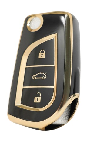 Toyota Yaris Corolla Auris Hilux Verso Avensis Ch-r Nano Anahtar Kılıfı 3 Buton Gold-siyah