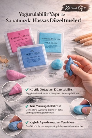Hamur Silgi 3 Lü Set Yoğurulabilir Silgi, Kara Kalem&pastel İçin Profesyonel Silgi Trend Renkler