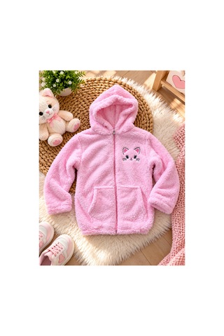 Uğur Bebe Kız Çocuk Peluş Hırka Kapüşonlu Cepli Yumuşacık Kışlık Açık Pembe Renk Hırka Kuromi Açık Pembe Açık Pembe