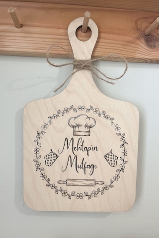 Kişiye Özel Yazılı Ahşap Dekoratif Mutfak Süsü 29x18 Cm Açık Kahverengi