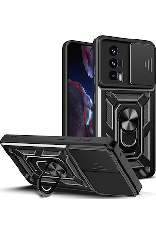 Rba Aksesuar Poco F5 Pro Kılıf Magnetik Standlı Kamera Korumalı Rba Sürgülü Vega Kapak - Siyah Siyah