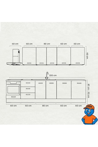 300 Cm Mutfak Dolabı Mdf Kapak Tezgah Dahil Yrkn320 99 Siyah