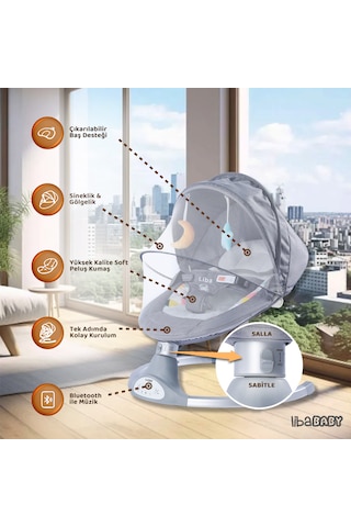 Libababy Koala Elite Elektrikli Otomatik Sallanan Ana Kucağı - Gri