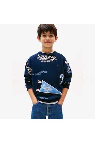 Tommy Hilfiger Tommy Jeans Allover Printed Çocuk Lacivert Sweatshirt Kb0kb09804 Lacivert