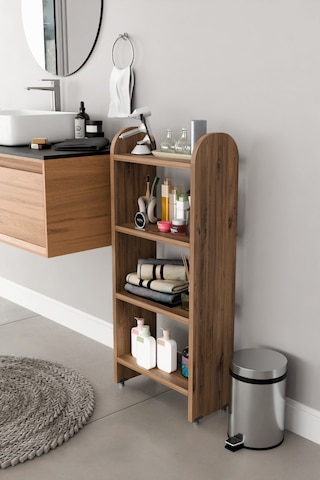 Alpaevmobilya Modern 4 Raflı Oval Kesim Banyo Düzenleyici Raf Metal Ayaklı Çok Amaçlı Raf Banyo Dolabı Açık Dolap Atlantik Çam