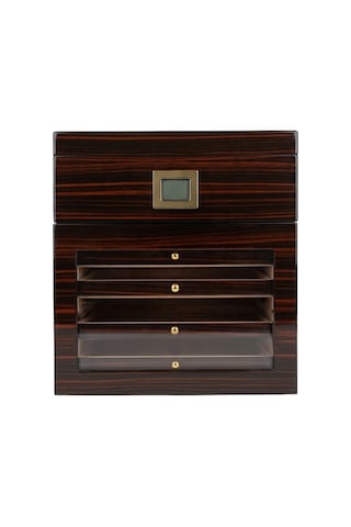 Premiumquality Vitacura 4 Çekmeceli İçi Ledli Kahverengi Sedir Humidor Puro Kutusu Tr9825