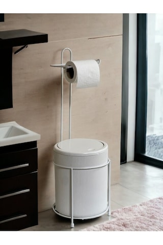Metalshop Çöp Kovalı Banyo Wc Kağıtlık - Tuvalet Kağıtlığı Beyaz