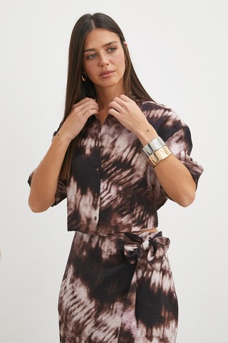 Uterpe Brown Mocha Tie Dye Cropped Shirt Bej