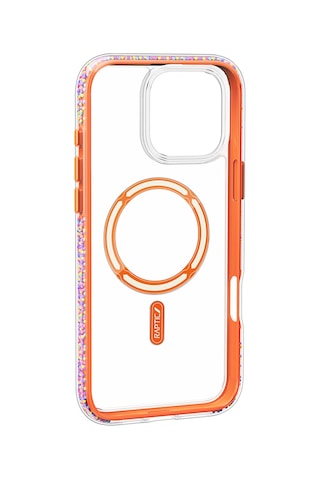 Apple iPhone 16 Pro Max Kılıf Magsafe Uyumlu Raptic Airjoy Serisi Boncuk Tasarımlı Şeffaf Kapak Turuncu