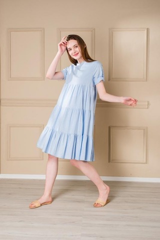 Pastelastore Kadın Yazlık Pamuk Kısa Elbise 1108 Bebe Mavisi