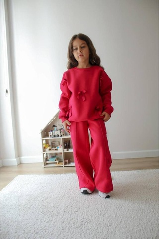 Jeliboomkidswear Kız Çoçuk Kurdele Detaylı 2 Li Takım Fuşya