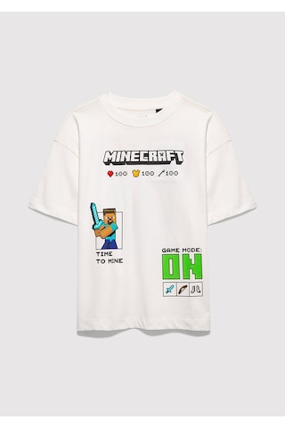 Mavi - Minecraft Baskılı Ekru Tişört 6610479-70057
