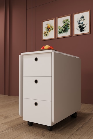 Lüks Katlanır Mutfak Yemek Masası %100 MDF Pratik Çekmeceli Çalışma Masası KM100