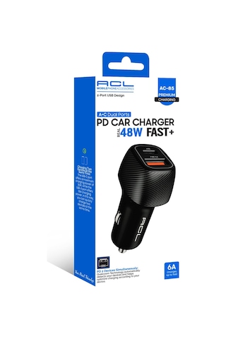 Ac-85 48w Hızlı Araç Şarj Cihazı Pd 30w + Qc 3.0 18w Çift Portlu Metal Başlıklı Şarj Başlığı